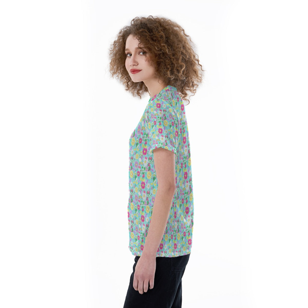 Neon Spring Floral Friendsends - Women's Short Sleeve V-Neck T-Shirt