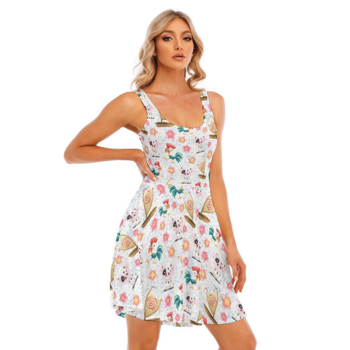 Island Pig & Rooster Duo - Women's Sleeveless Pocket Skater Dress