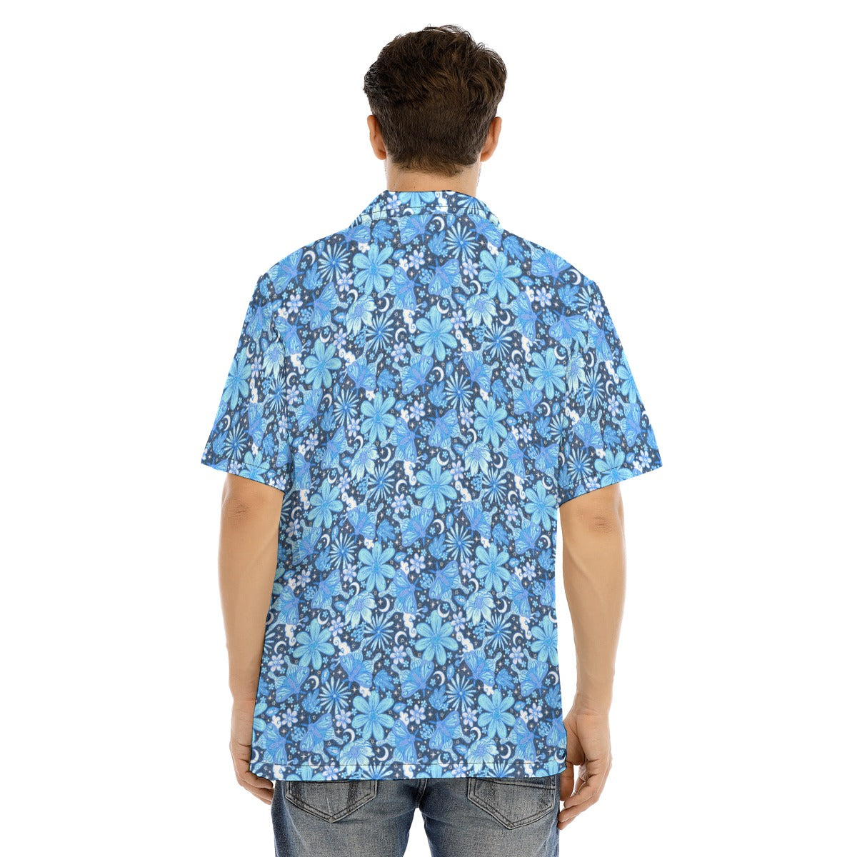 Blue Crystal Moths - Men's Hawaiian Button Up Shirt