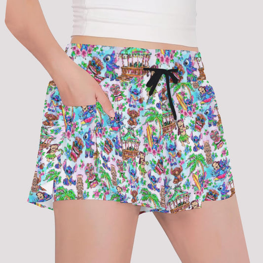 Bright Island Chaos Hand Drawn - Girls’ Flowy Pocket Shorts