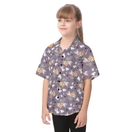 Spooky Fancy Felines - Kid's Hawaiian Button Up Shirt
