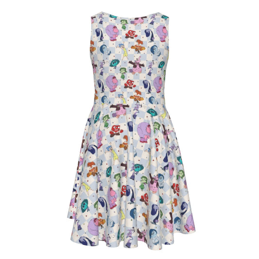 Blue Check Emotional Spectrum - Kid's Sleeveless Skater Dress