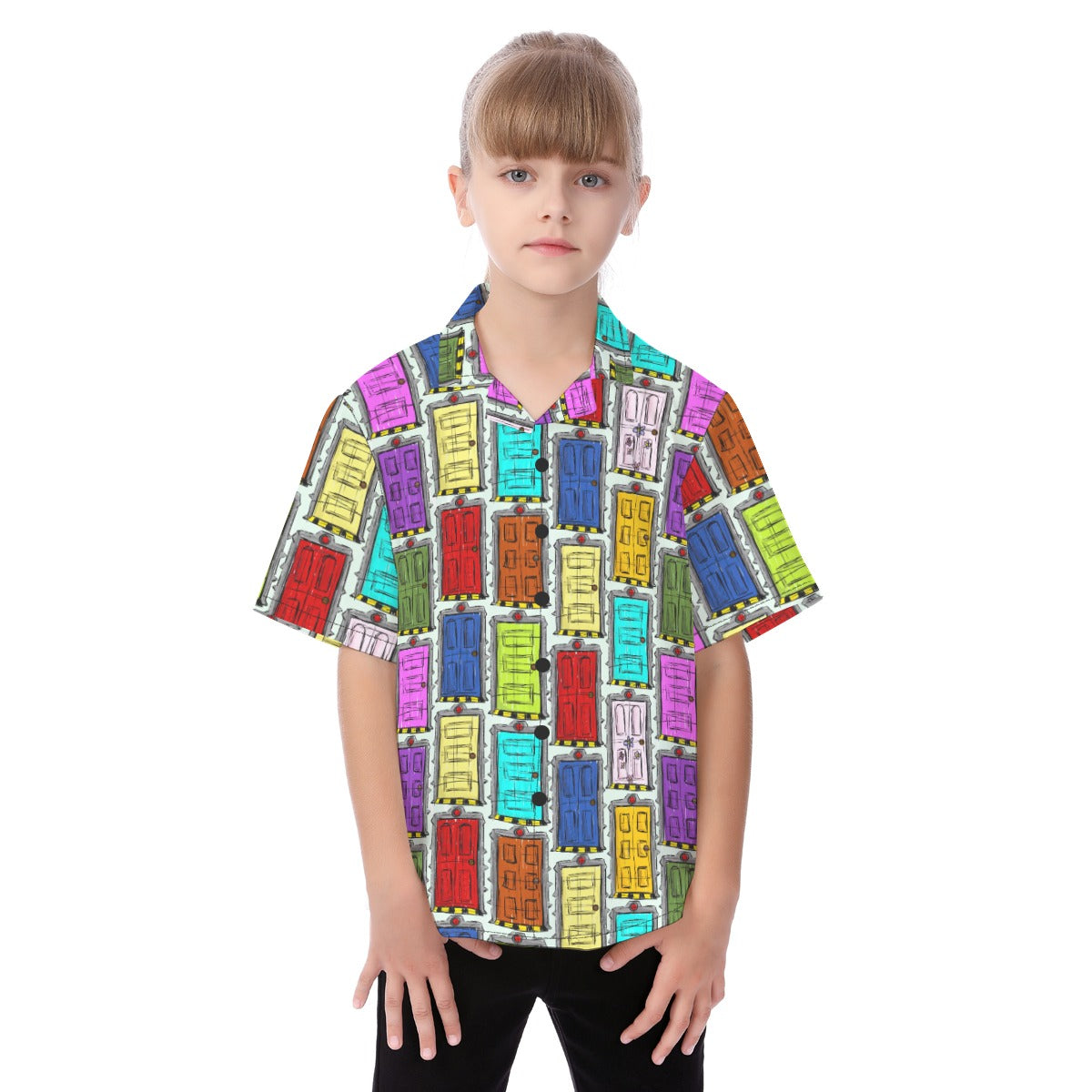 Sketchy Scare Doors - Kid's Hawaiian Button Up Shirt