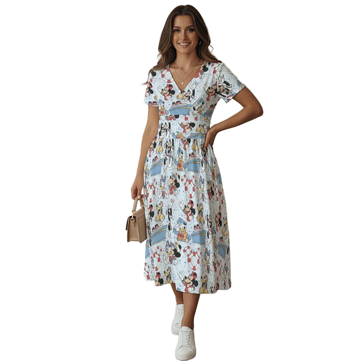 Sailor Cruise Stars - Women's V-Neck Ruched Midi Dress