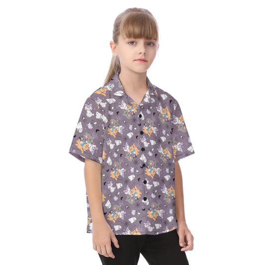 Spooky Fancy Felines - Kid's Hawaiian Button Up Shirt