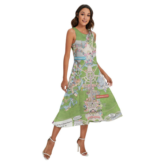 Vibrant Fantasy Park Map - Women’s Diagonal Pocket Midi Dress
