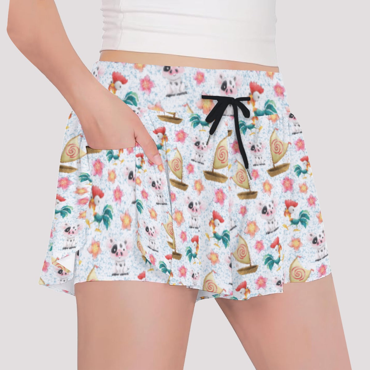 Island Pig & Rooster Duo - Girls’ Flowy Pocket Shorts
