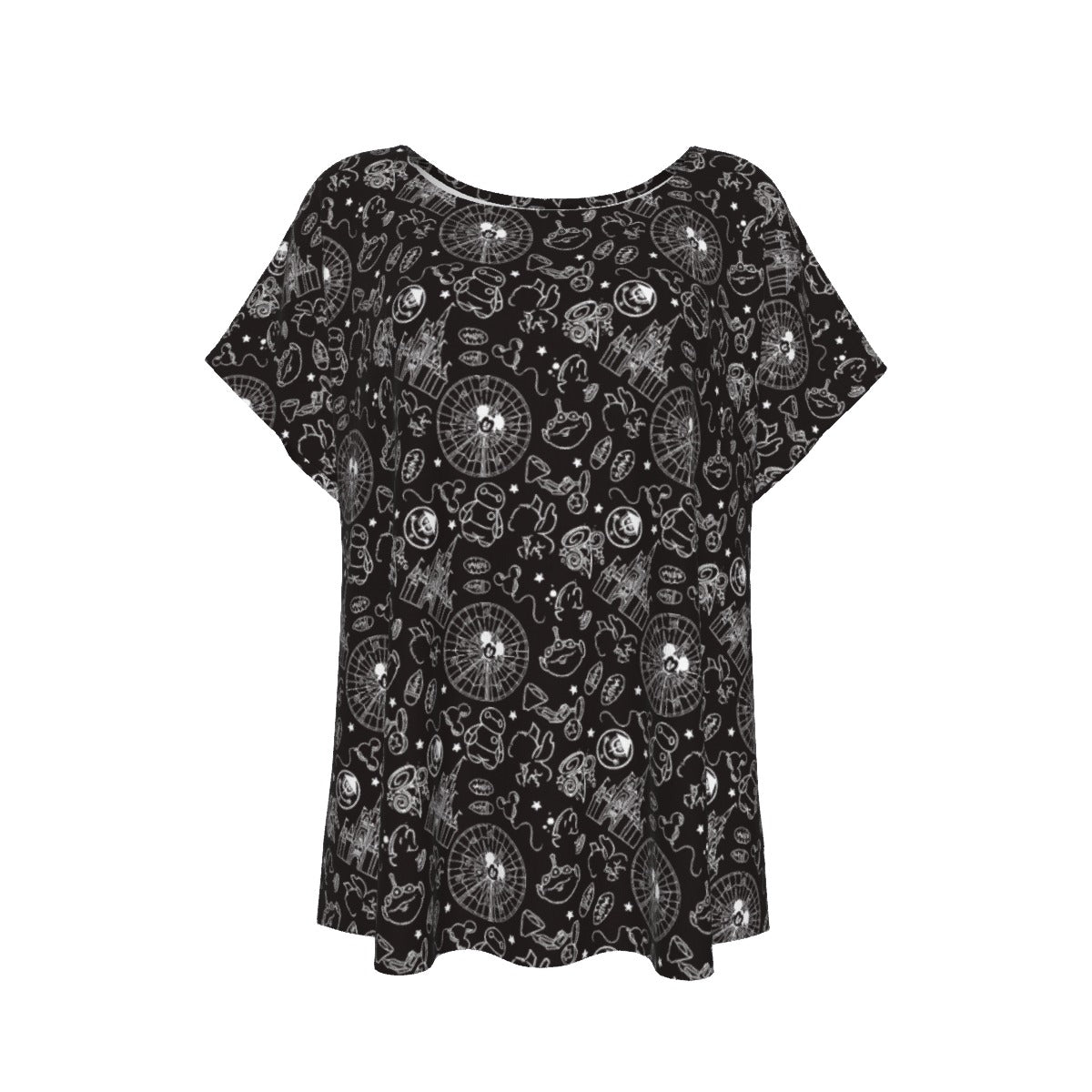 Monochrome Theme Park Icons - Women’s Relaxed Fit Scoop Tee