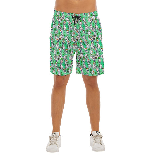 Sketched Snowman St. Patrick’s Day - Men’s Pocket Beach Shorts