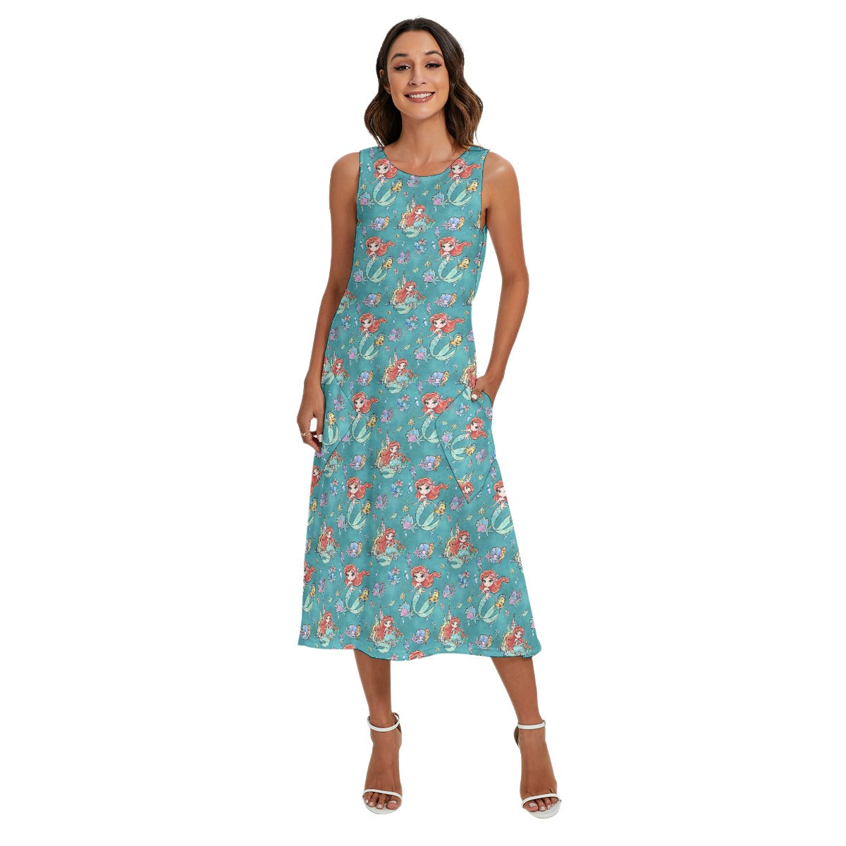 Whimsical Ocean Princess - Women’s Diagonal Pocket Midi Dress