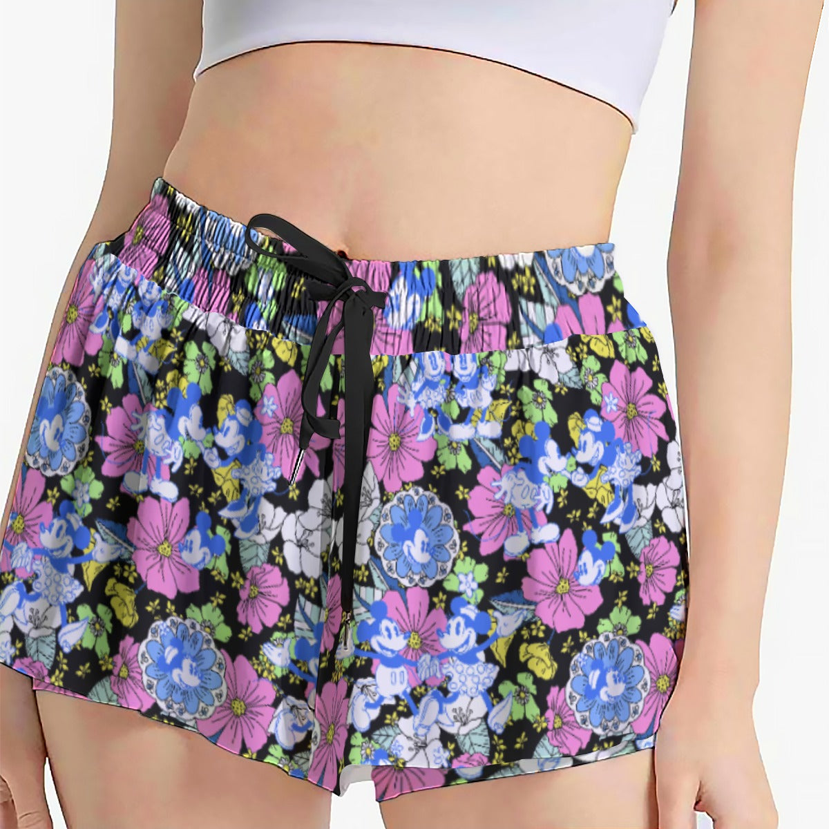 Garden Whimsy - Vintage Mouse Romancennie - Women's Flowy Pocket Shorts