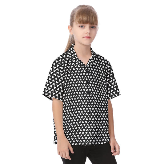 Playful Polka Dot Ears Black - Kid's Hawaiian Button Up Shirt