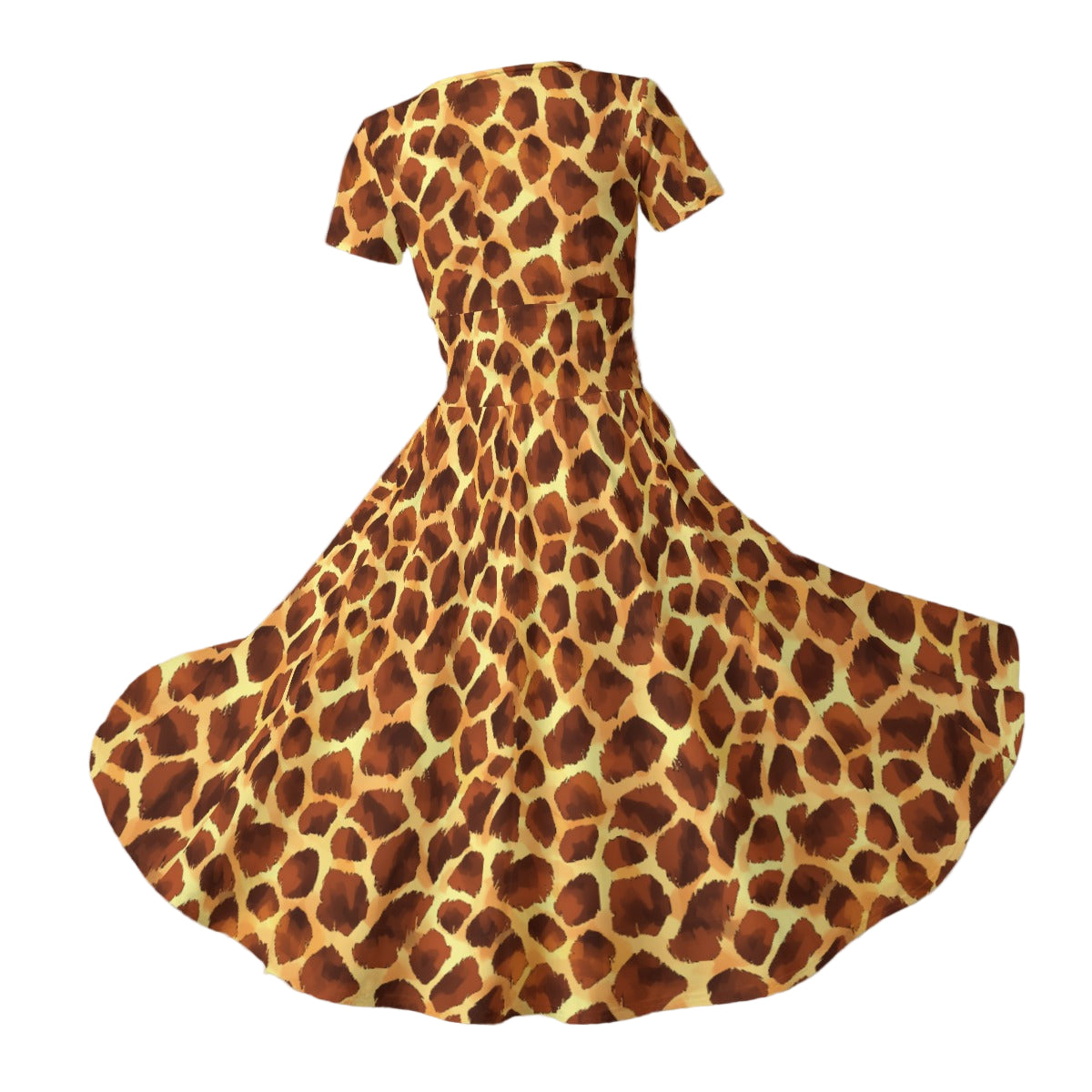 Animal Print - Giraffe - Women's V-Neck Ruched Midi Dress