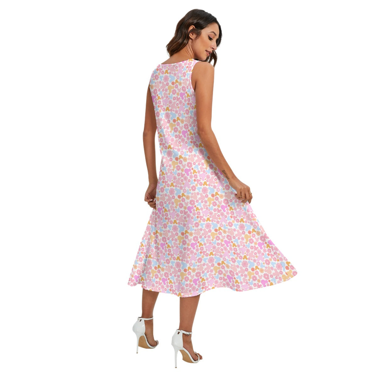 Retro Floral Mouse - Women’s Diagonal Pocket Midi Dress