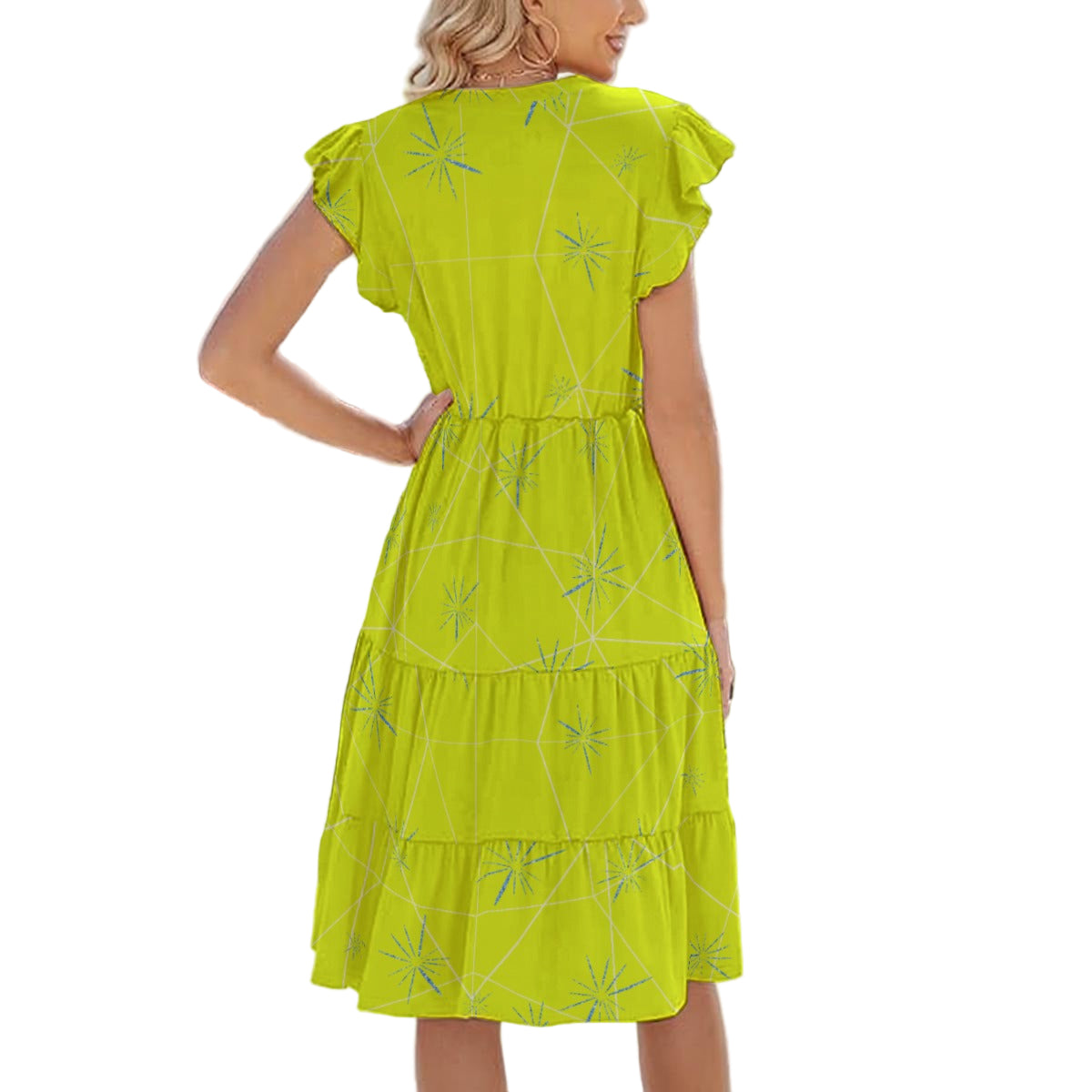 Joyful Blue & Yellow Florals - Women's Tiered Pocket Midi Dress