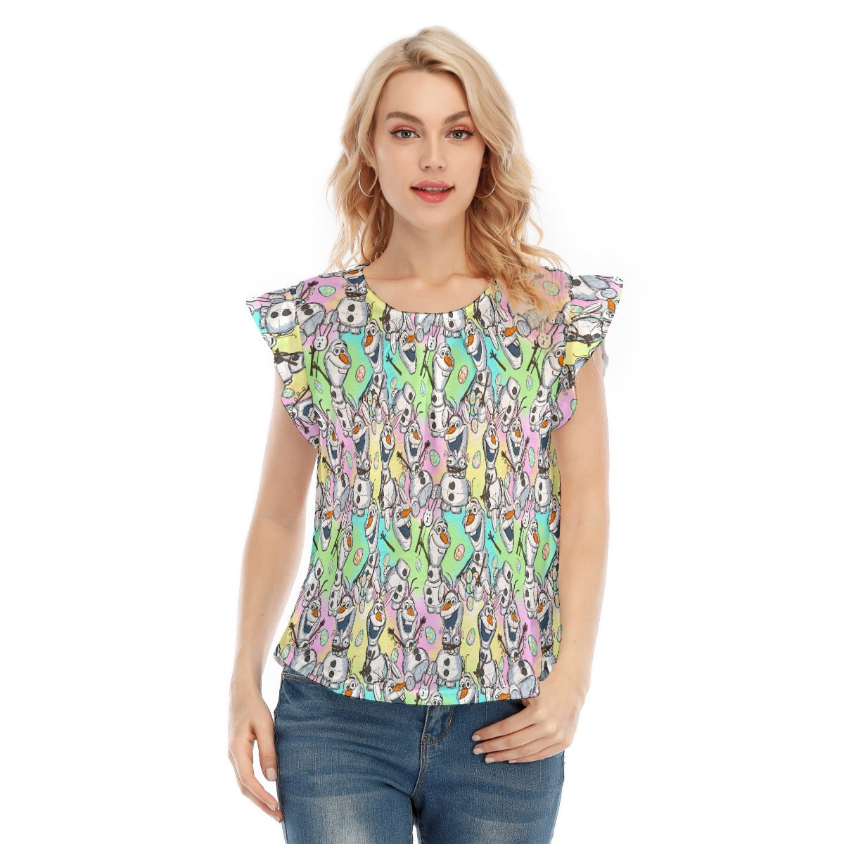 Sketched Snowman Easter - Women’s Flutter Sleeve Top