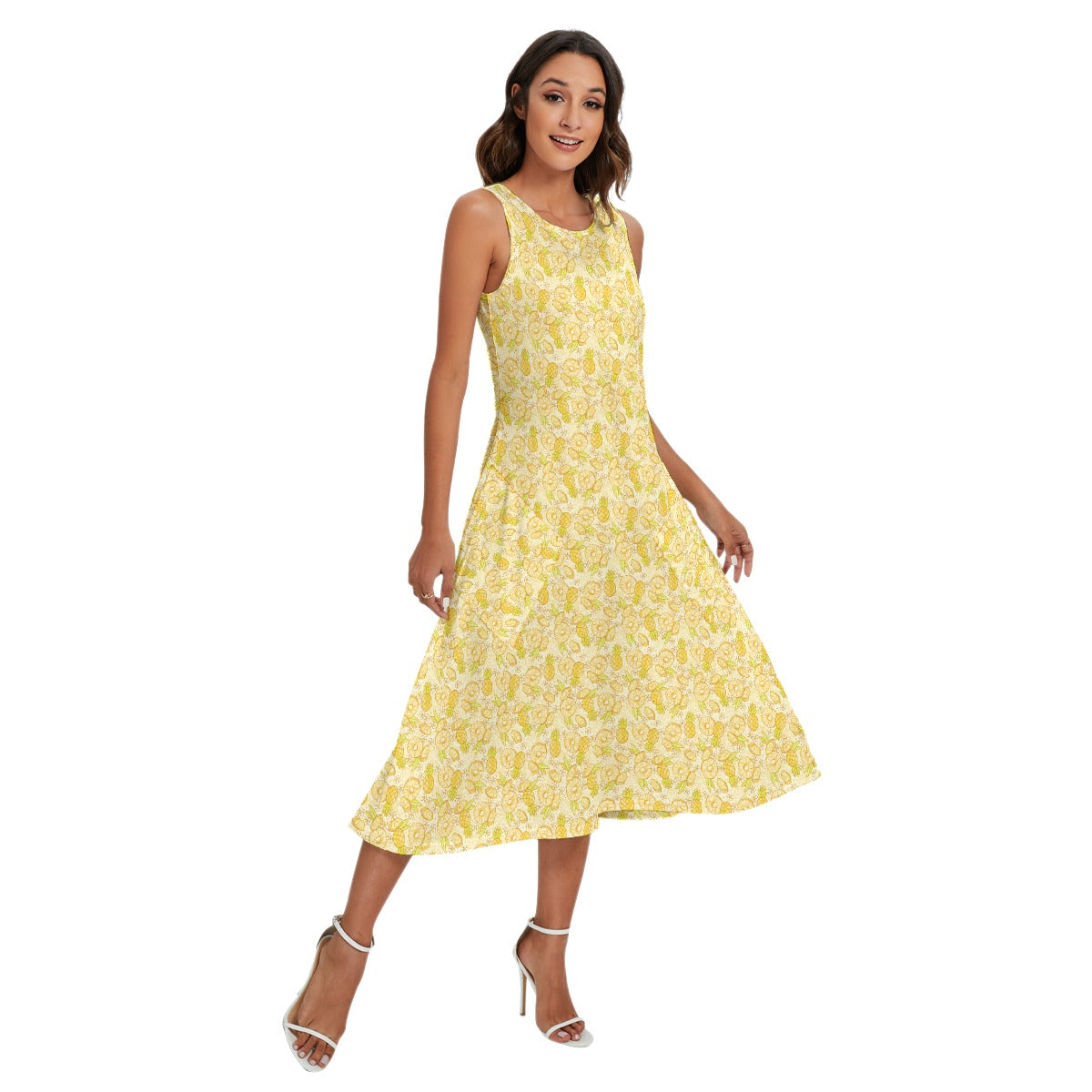 Summer Fruits - Pineapple - Women's Diagonal Pocket Midi Dress Rainbow Rules Summer Fruits - Pineapple - Women's Diagonal Pocket Midi Dress Rainbow Rules