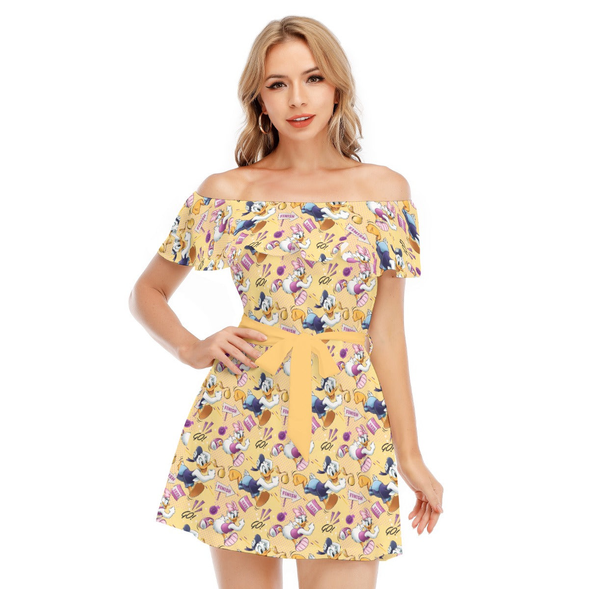 Feisty Marathon Match-Up - Women's Off-shoulder Ruffle Dress