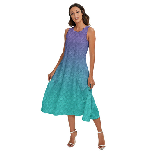 Dreamy Mermaid Scales - Women’s Diagonal Pocket Midi Dress