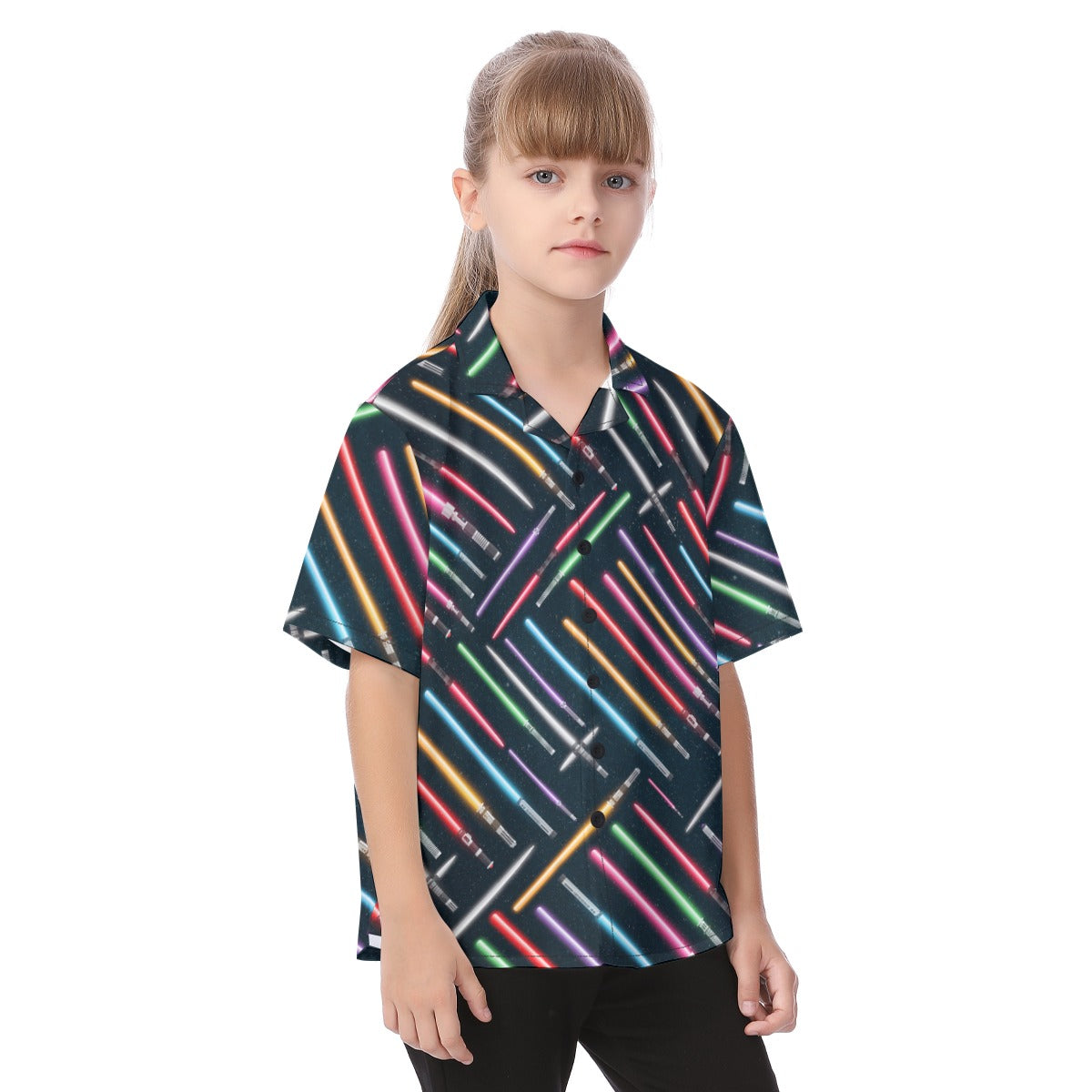 Vibrant Galaxy Sabers - Kid's Hawaiian Button Up Shirt
