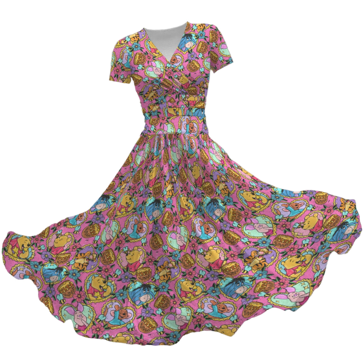 Tattoo Hearts Woodland Friends - Women's V-Neck Ruched Midi Dress