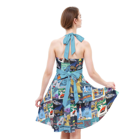 Vintage Tomorrow Ride Posters - Women's Halter Vintage Pocket Dress