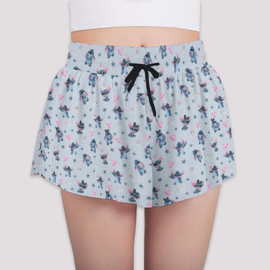 Happy Blue Alien - Girls’ Flowy Pocket Shorts
