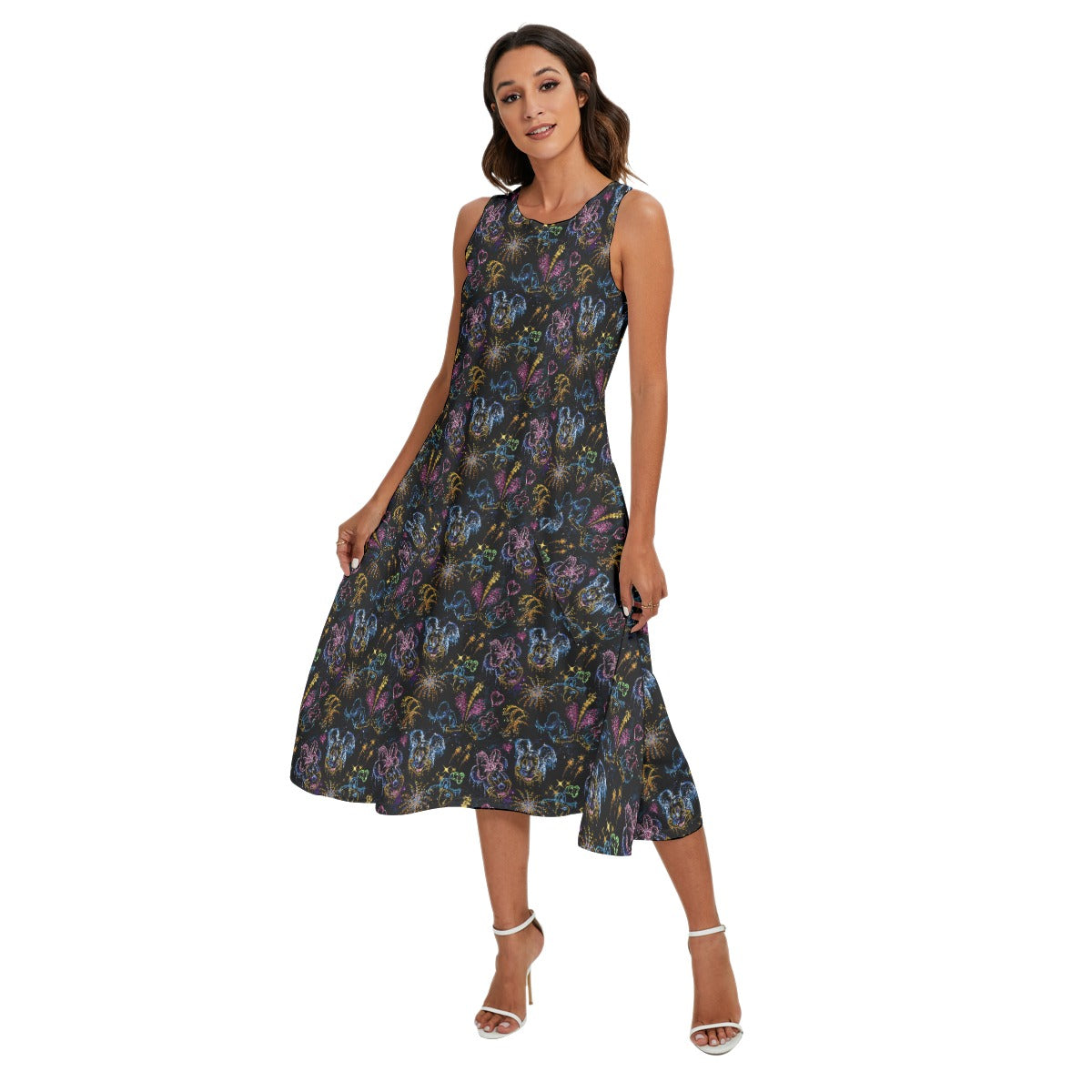 Mouse Friends’ Love in the Sky - Women’s Diagonal Pocket Midi Dress