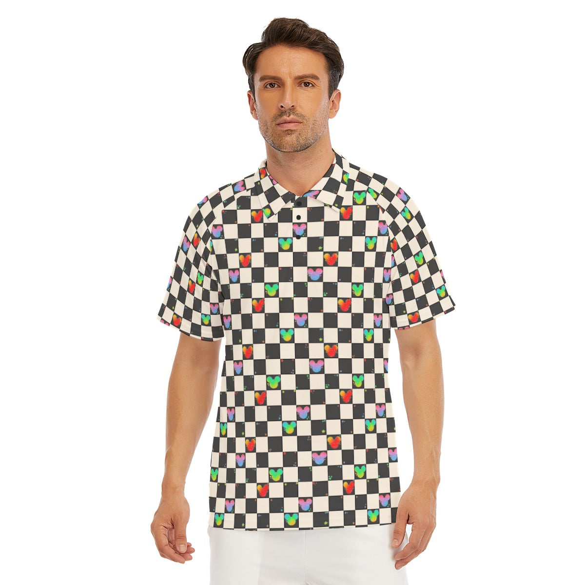 Rainbow Checker Mouse Ears - Men's Polo Shirt
