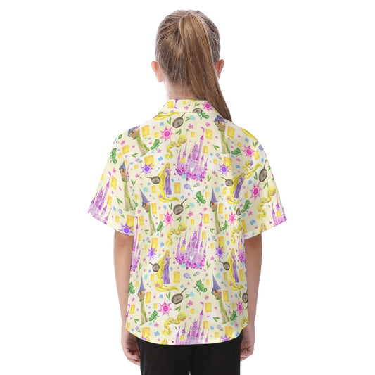 Watercolor Golden Hair Kingdom - Kid's Hawaiian Button Up Shirt