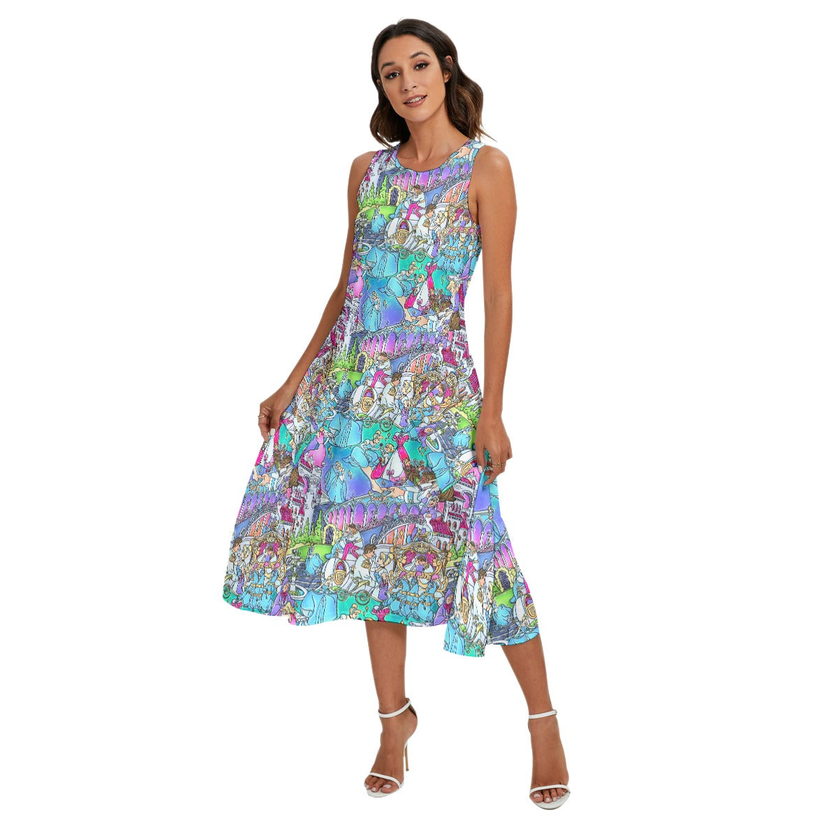 Glass Slipper Storybook Scenes - Women’s Diagonal Pocket Midi Dress