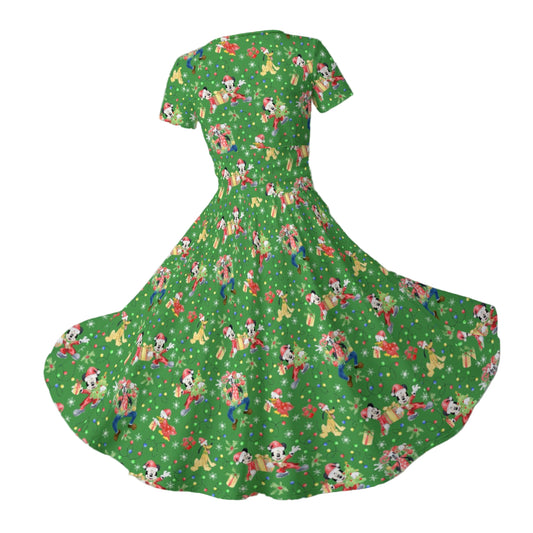 Mouse & Friends Christmas Cheer - Women's V-Neck Ruched Midi Dress