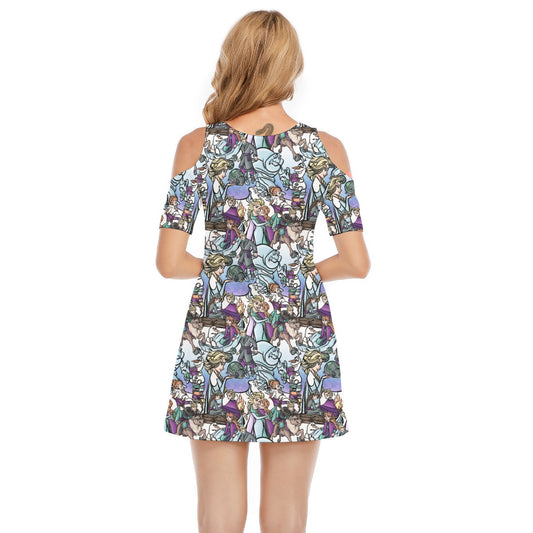 Enchanted Winter Journey - Women's Cold Shoulder Cotton Dress