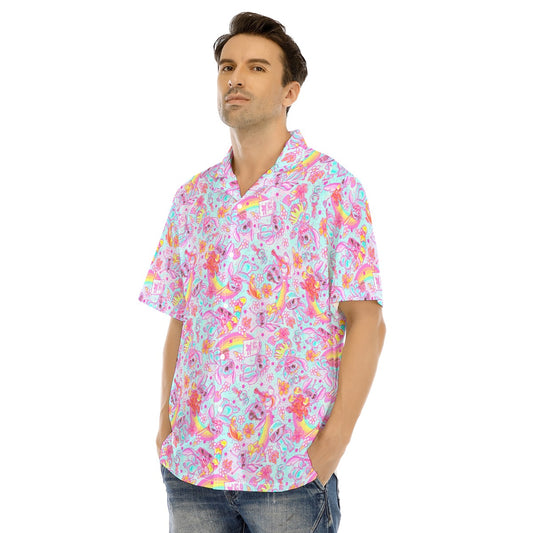 Neon Rainbow Mischief - Men's Hawaiian Button Up Shirt