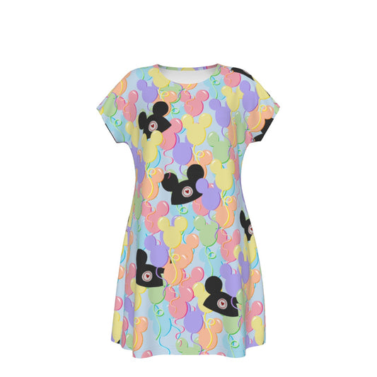 Pastel Mouse Ear Balloons - Women's T-Shirt Dress