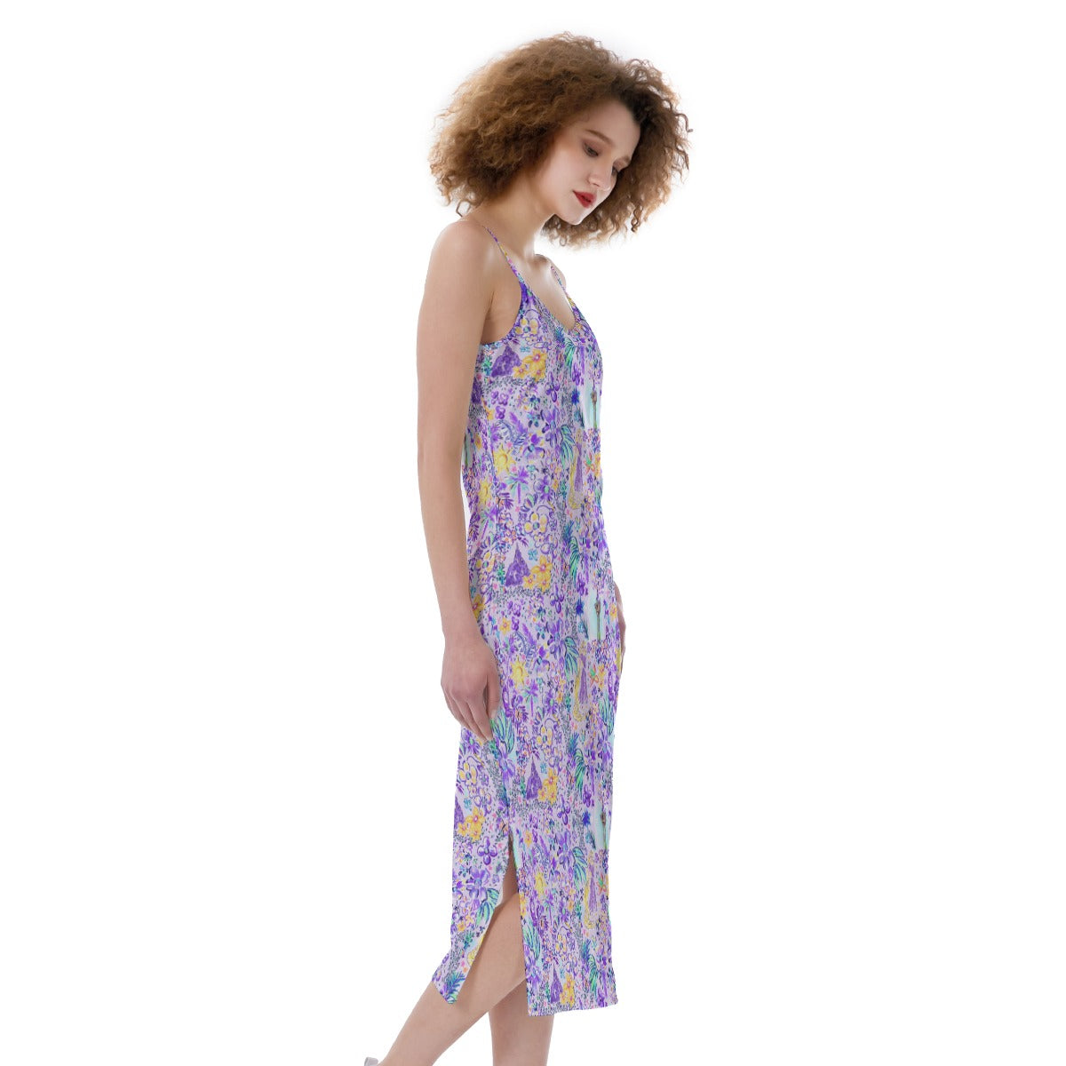 Bright Tropical Princess - Tower Light Festival - Women's Spaghetti Strap Midi Dress