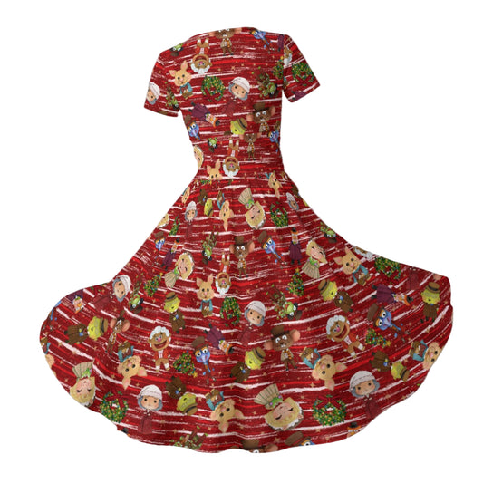 A Very Festive Puppet Christmas - Women's V-Neck Ruched Midi Dress