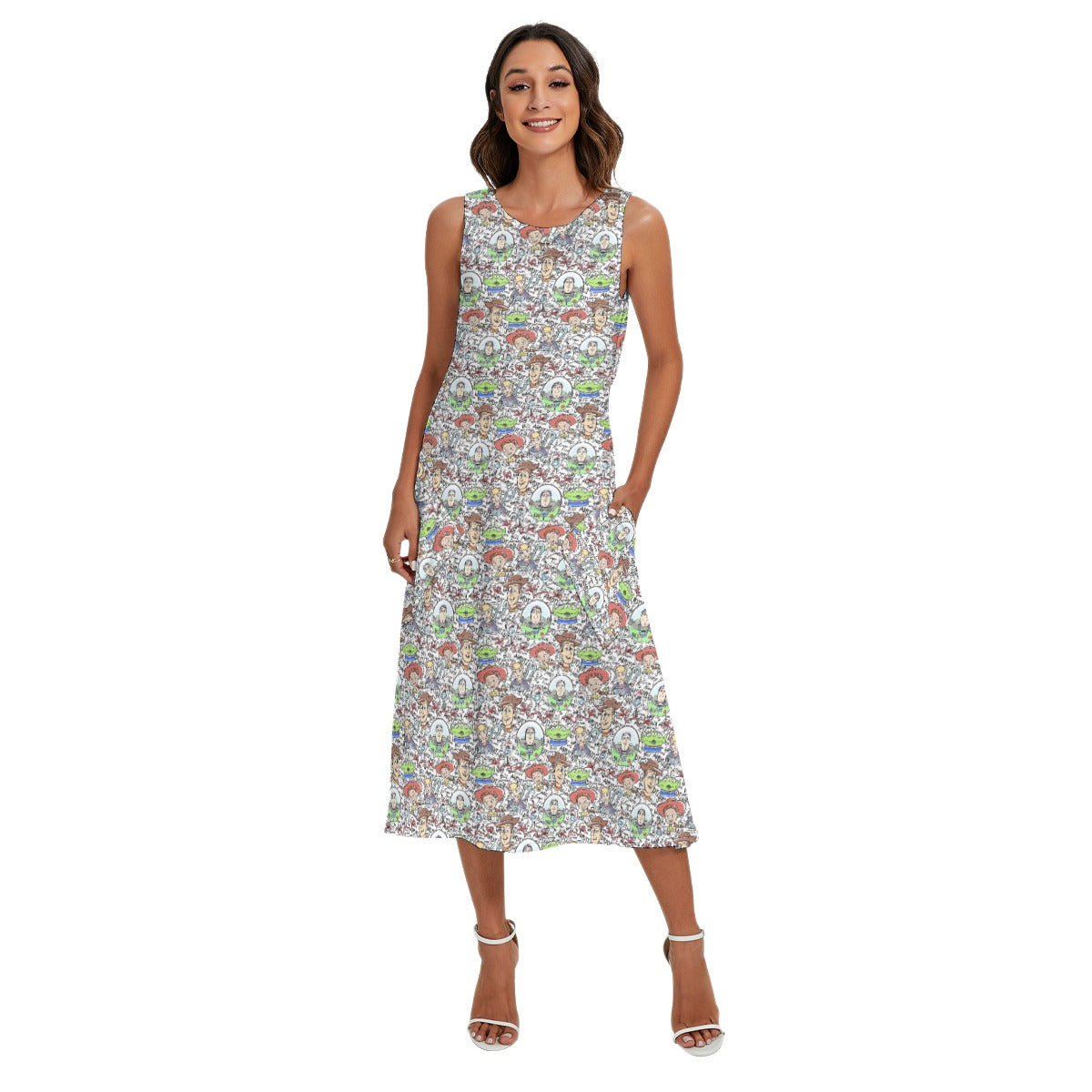 Sketch Autographs of Animated Toy Friends - Women’s Diagonal Pocket Midi Dress