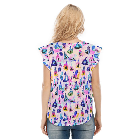 Princess And Classic Animation Silhouettes - Women’s Flutter Sleeve Top