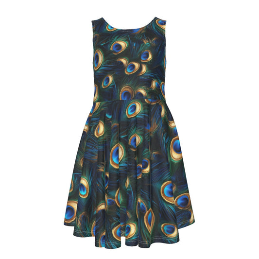 Animal Print - Peacock - Kid's Sleeveless Skater Dress