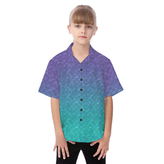 Dreamy Mermaid Scales - Kid's Hawaiian Button Up Shirt