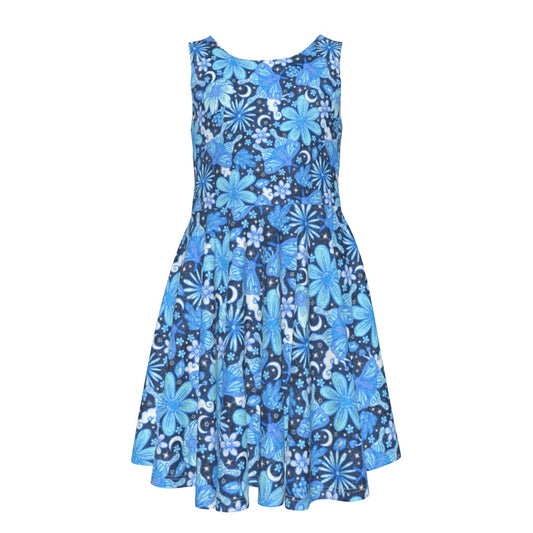Blue Crystal Moths - Kid's Sleeveless Skater Dress
