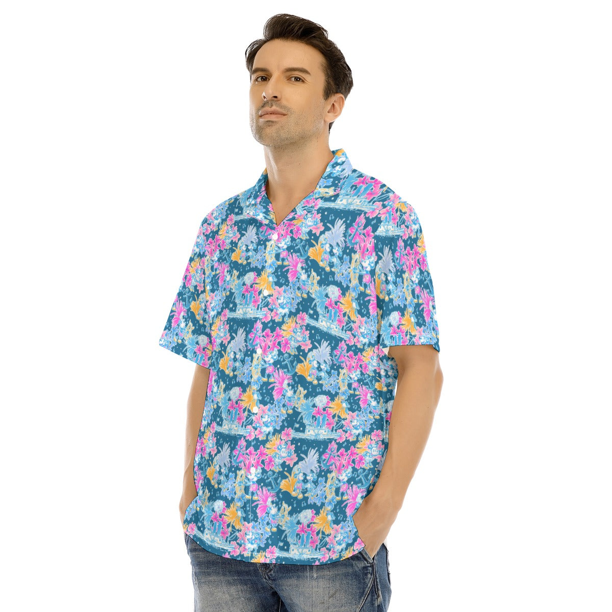 Bright Tropical Whimsy - Vintage Steamboat Captain - Men's Hawaiian Button Up Shirt