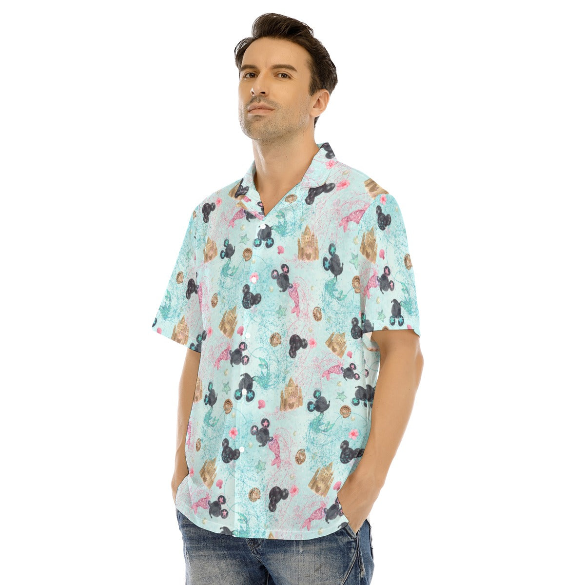 Watercolor Mermaid Mouse Ears - Men's Hawaiian Button Up Shirt
