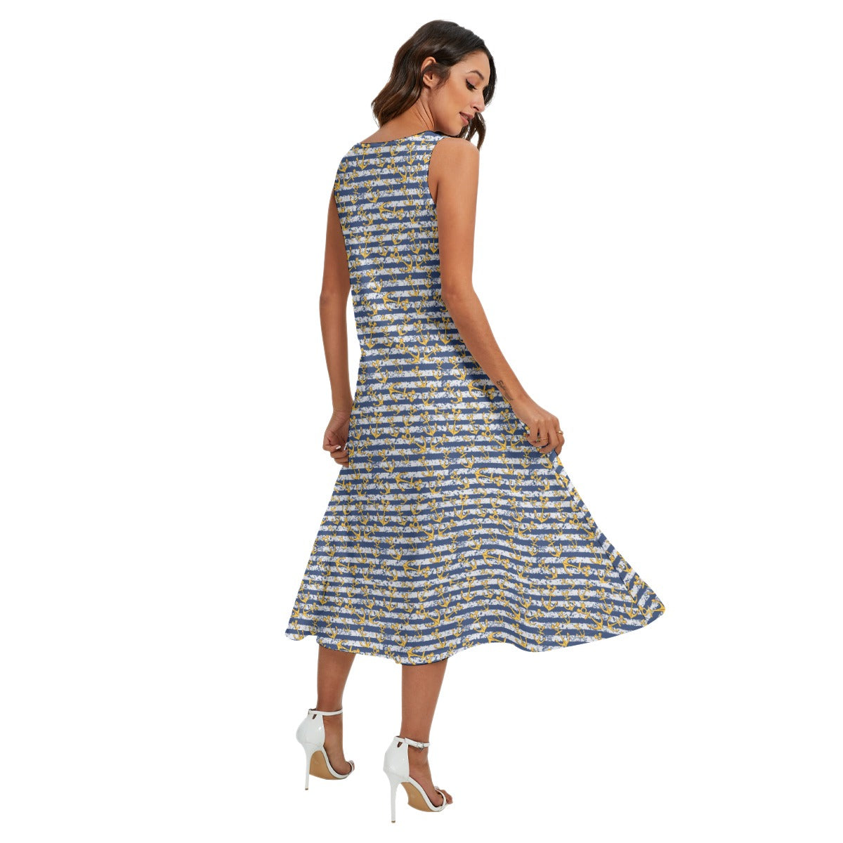 Nautical Mouse Ear Anchors - Women’s Diagonal Pocket Midi Dress