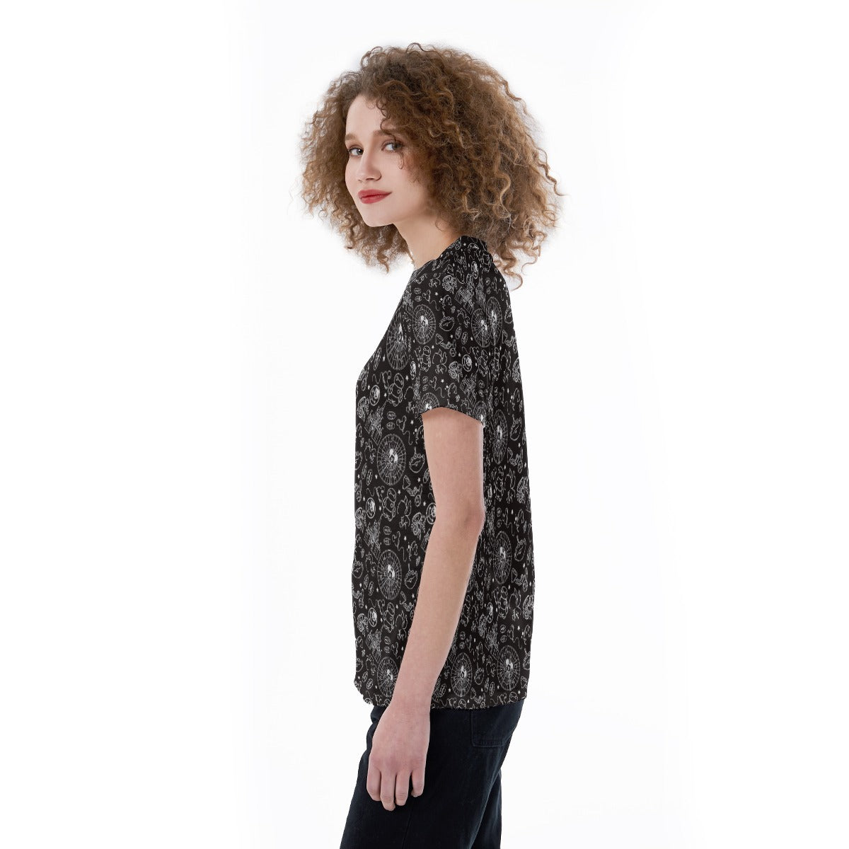Monochrome Theme Park Icons - Women's Short Sleeve V-Neck T-Shirt