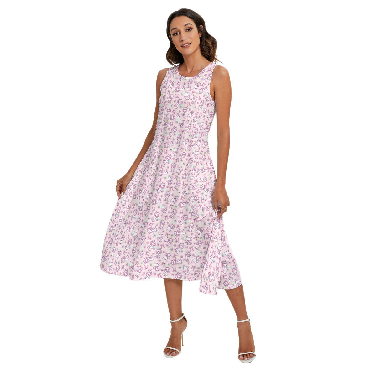 Rainbow Bow Kitty - Women’s Diagonal Pocket Midi Dress