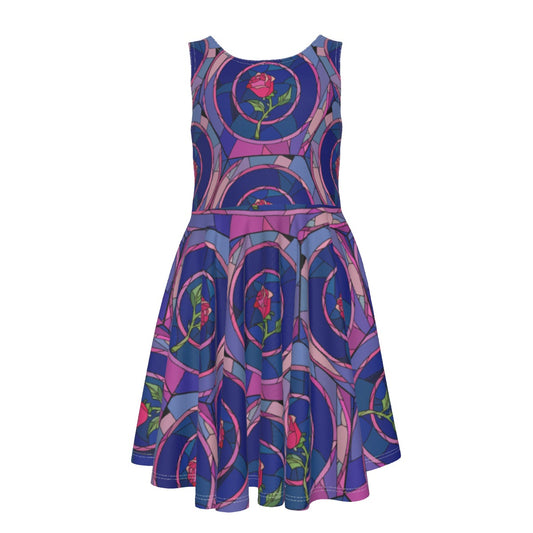 Enchanted Rose Stained Glass- Kid's Sleeveless Skater Dress