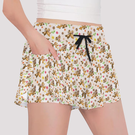 Cheeky Chipmunk Duo - Girls’ Flowy Pocket Shorts