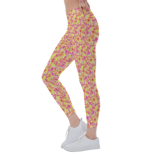 Neon Tropical Floral Friendsends - Women's Yoga Leggings